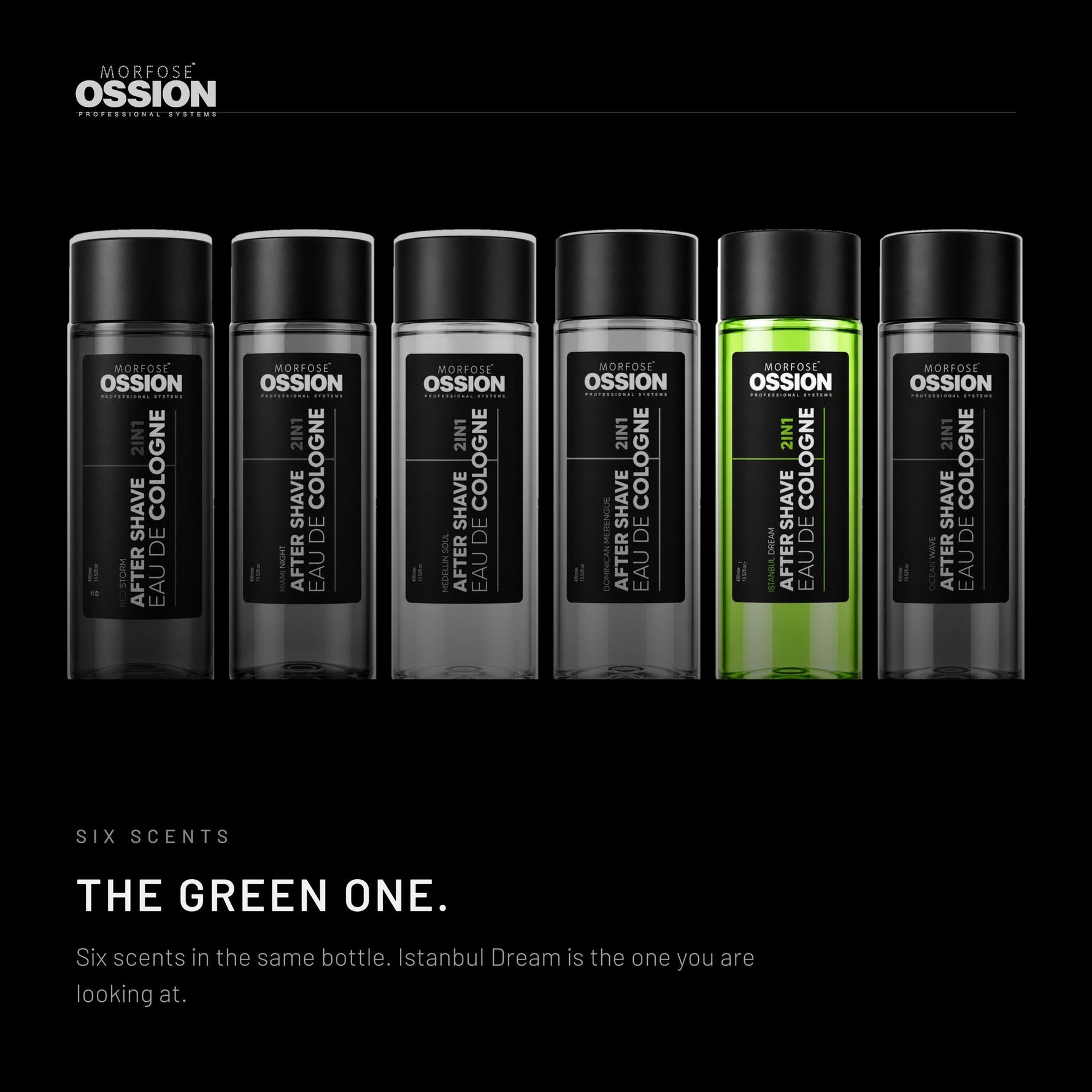 The six Ossion scents side by side, Istanbul Dream in colour