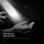 Cologne splashing into a man's cupped palms
