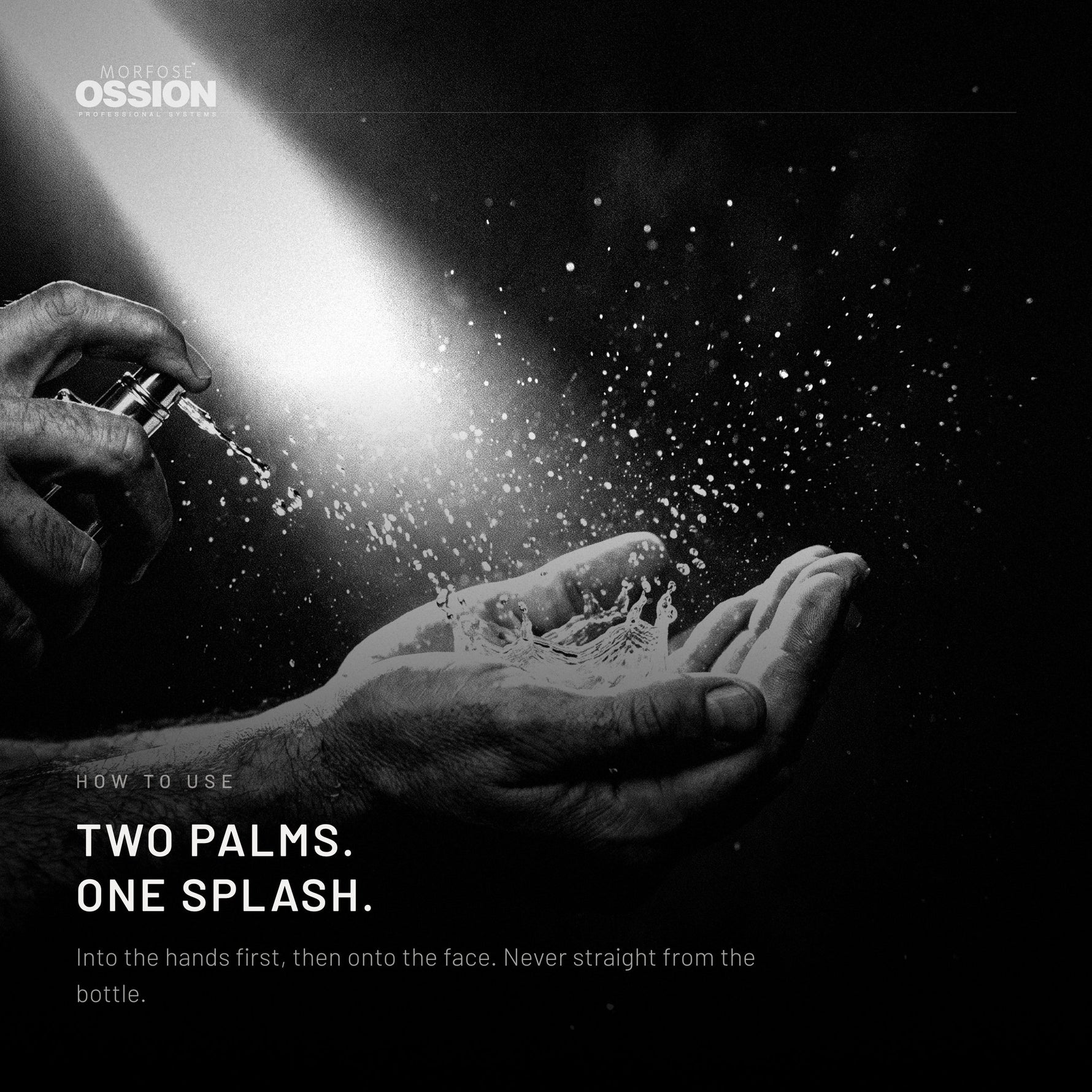 Cologne splashing into a man's cupped palms