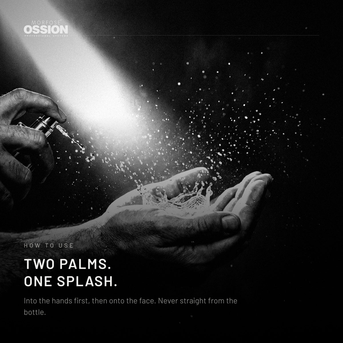 Cologne splashing into a man's cupped palms
