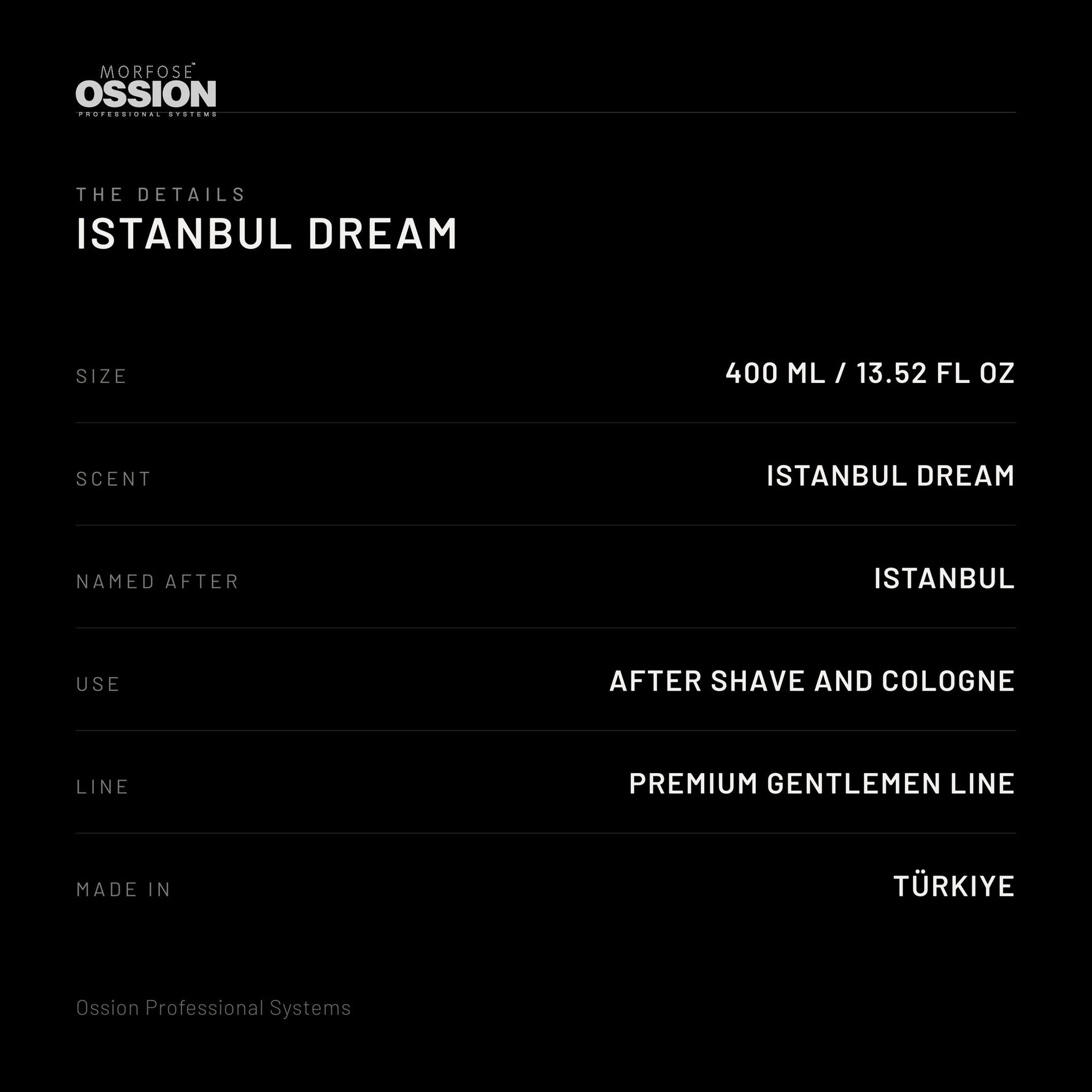Ossion Istanbul Dream After Shave: size, scent, use and country of origin