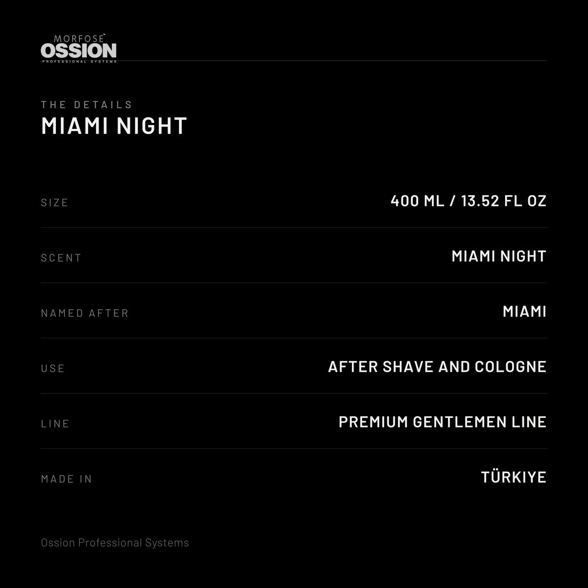 Ossion Miami Night After Shave: size, scent, use and country of origin