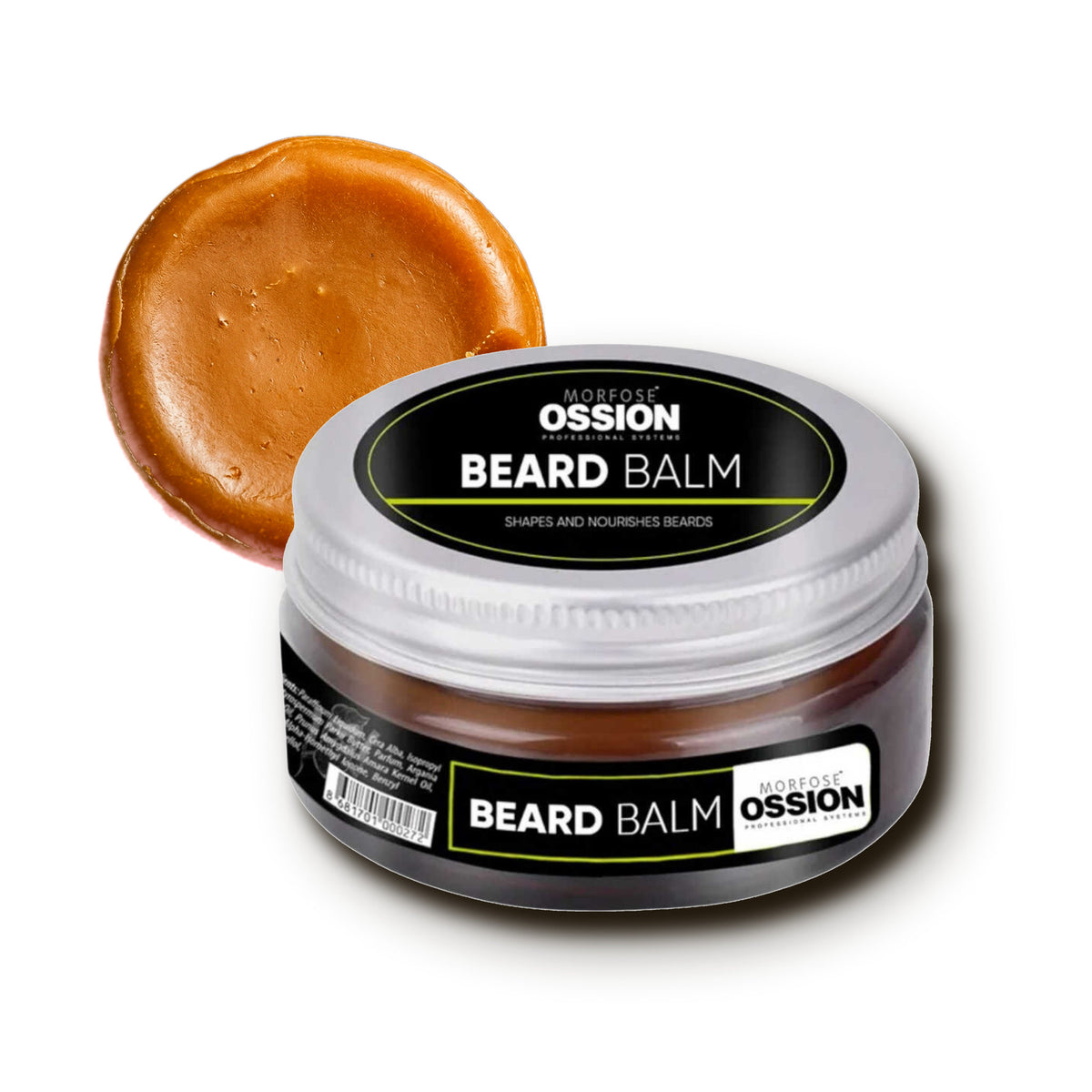 Ossion Beard Balm tin, 1.7 fl oz, on a white background