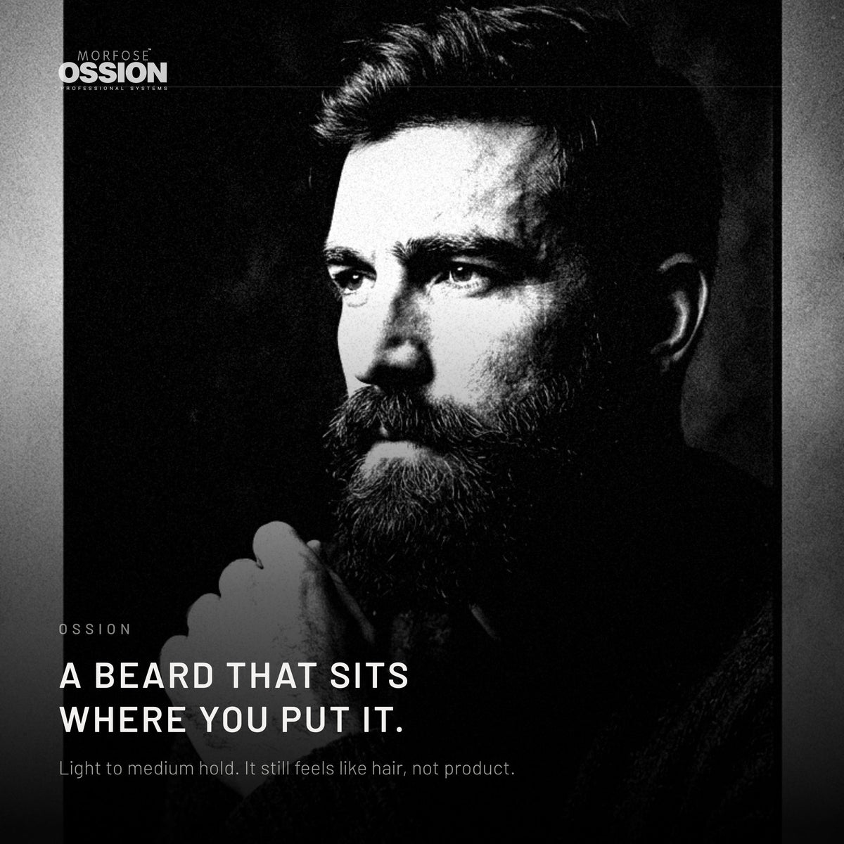 Portrait of a man with a well-groomed full beard and a sharp neckline