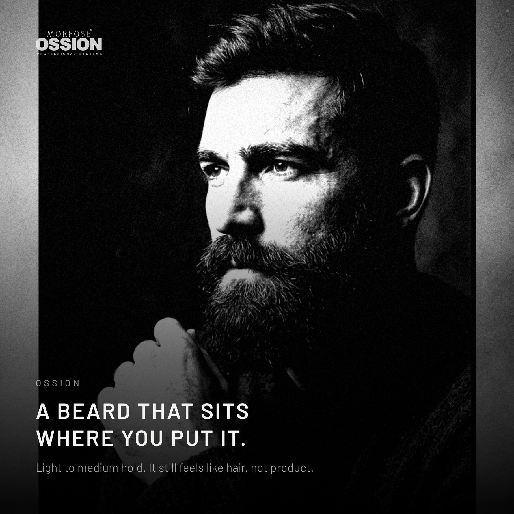 Portrait of a man with a well-groomed full beard and a sharp neckline