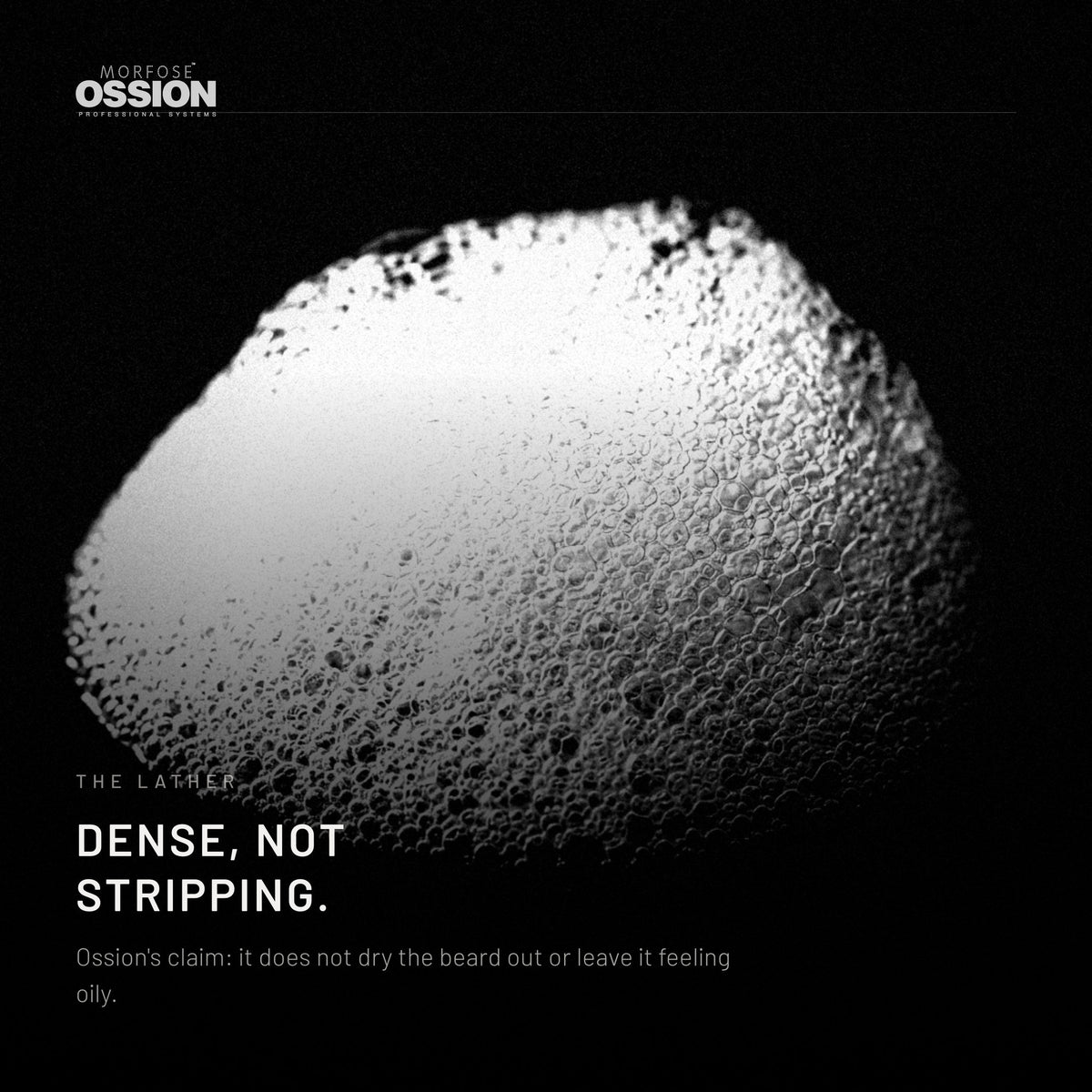 A dense lather of Ossion Beard Shampoo on black