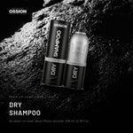 Ossion Dry Shampoo can on wet black stone, lit from one side