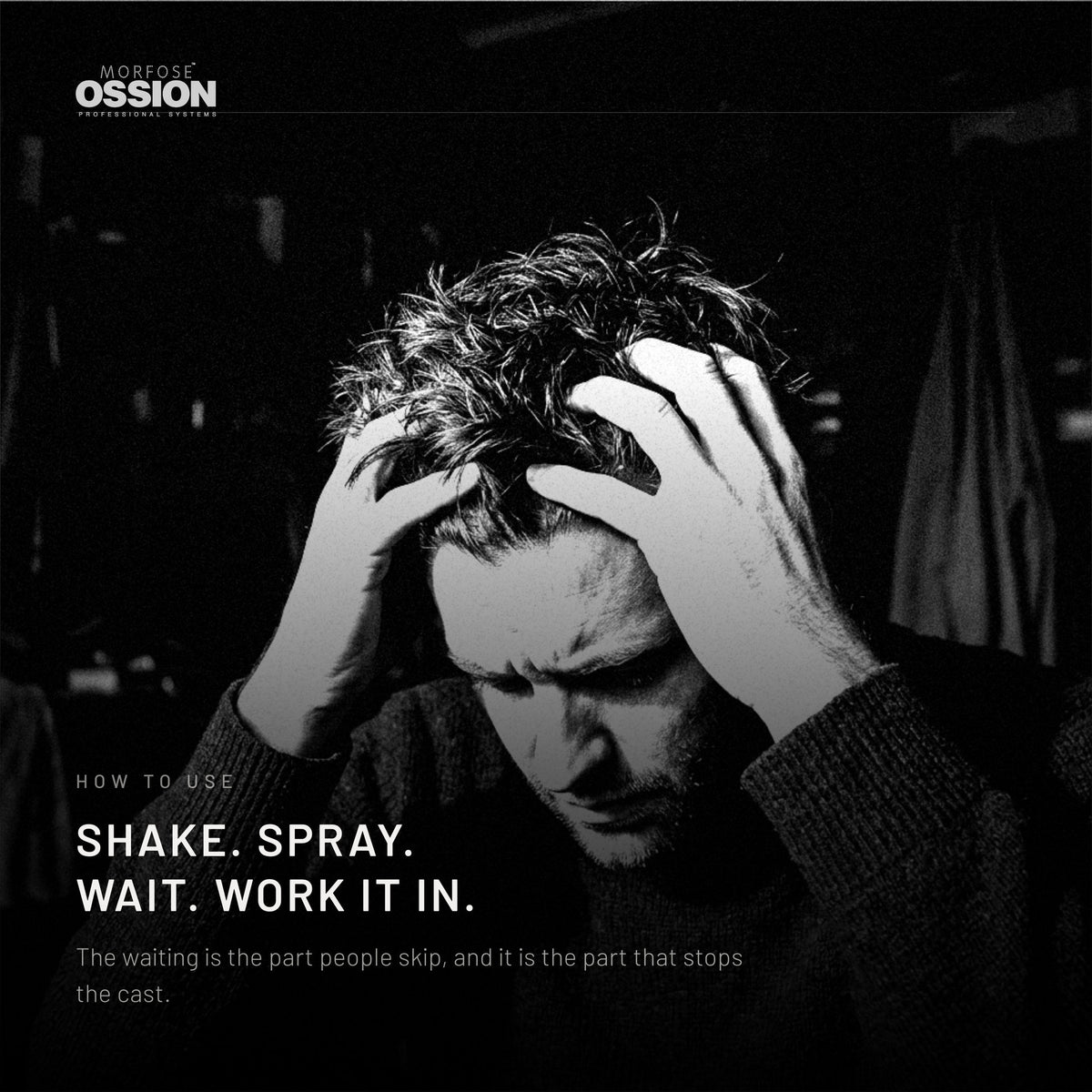 A man massaging dry shampoo into his scalp with his fingertips