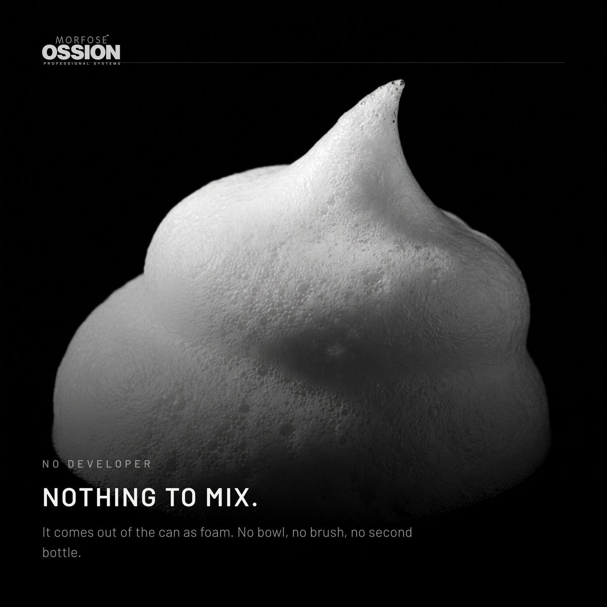 A peak of Ossion Color Mousse foam on black