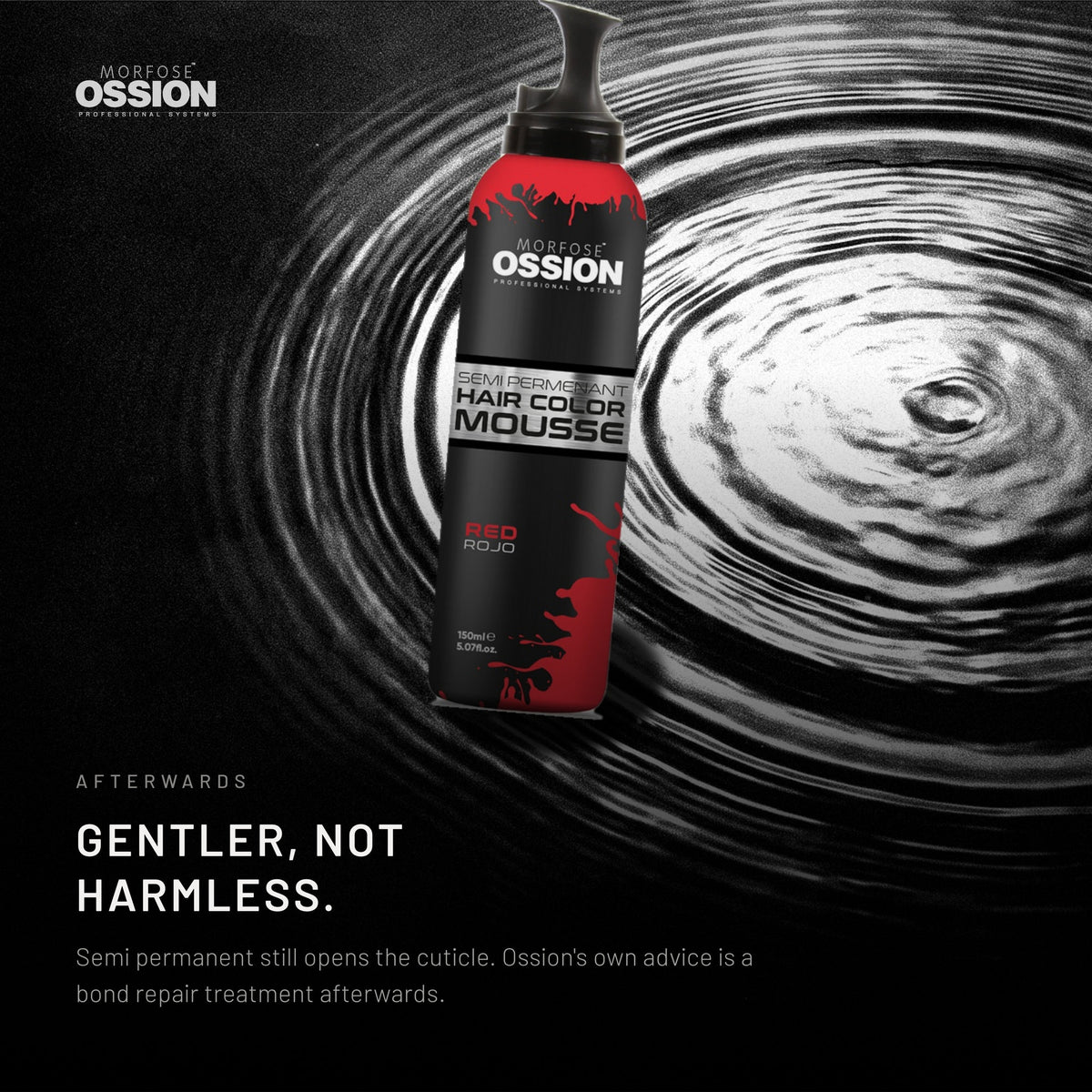 Ossion Color Mousse can resting on rippling water