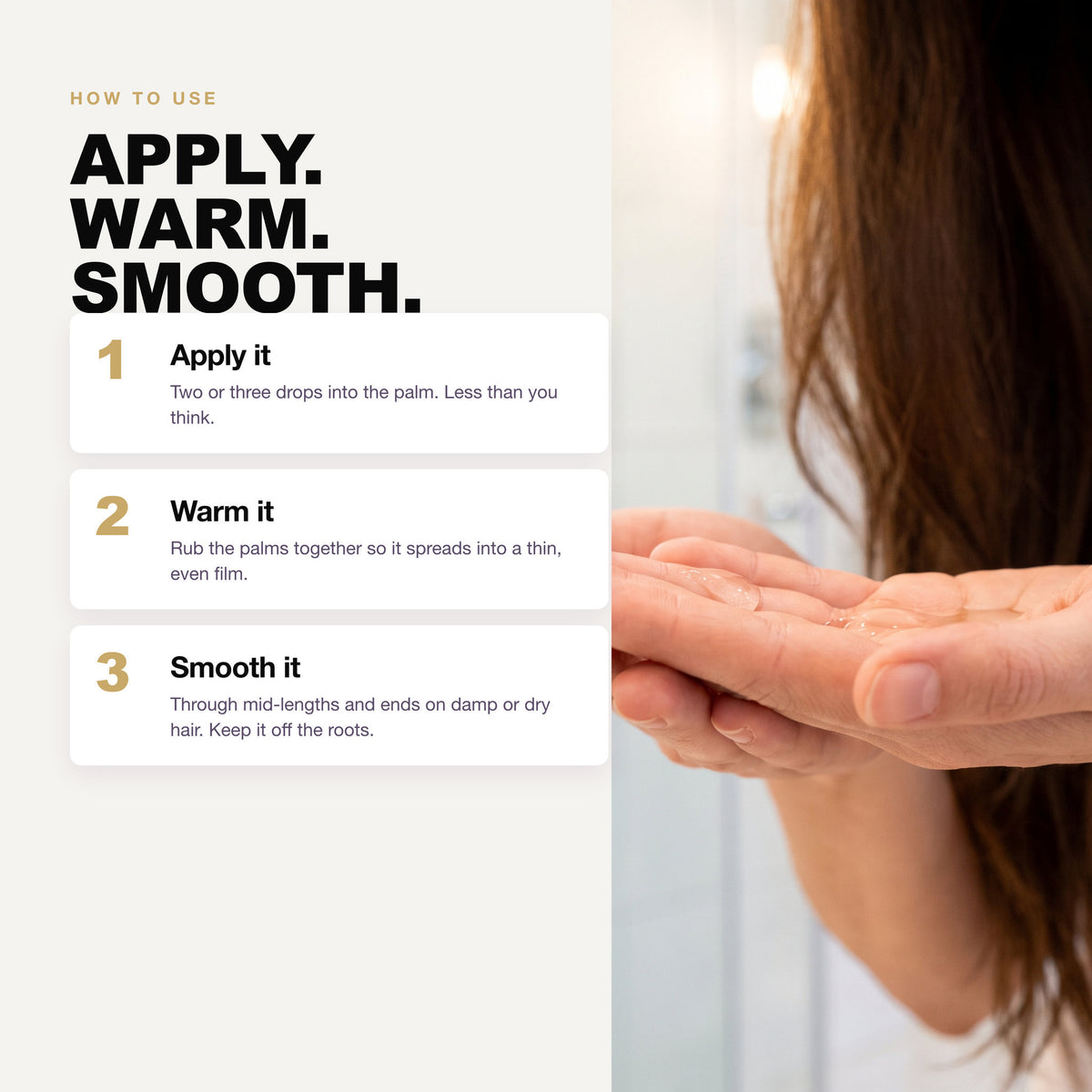 How to use Morfose Oils and Serums Smoothing Serum: apply, warm, smooth