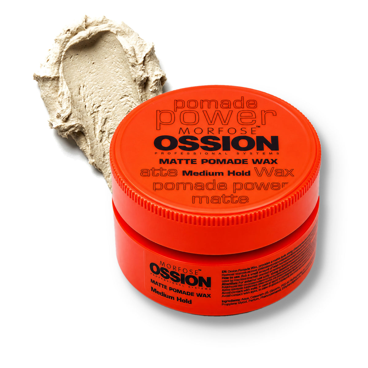 Ossion Matte Pomade Wax tin, 100 ml / 3.38 fl oz, on a white background