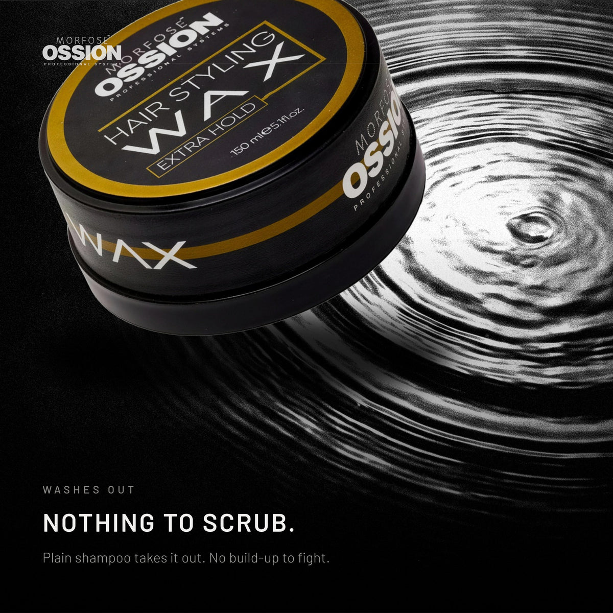 Ossion Extra Hold Wax tin resting on rippling water