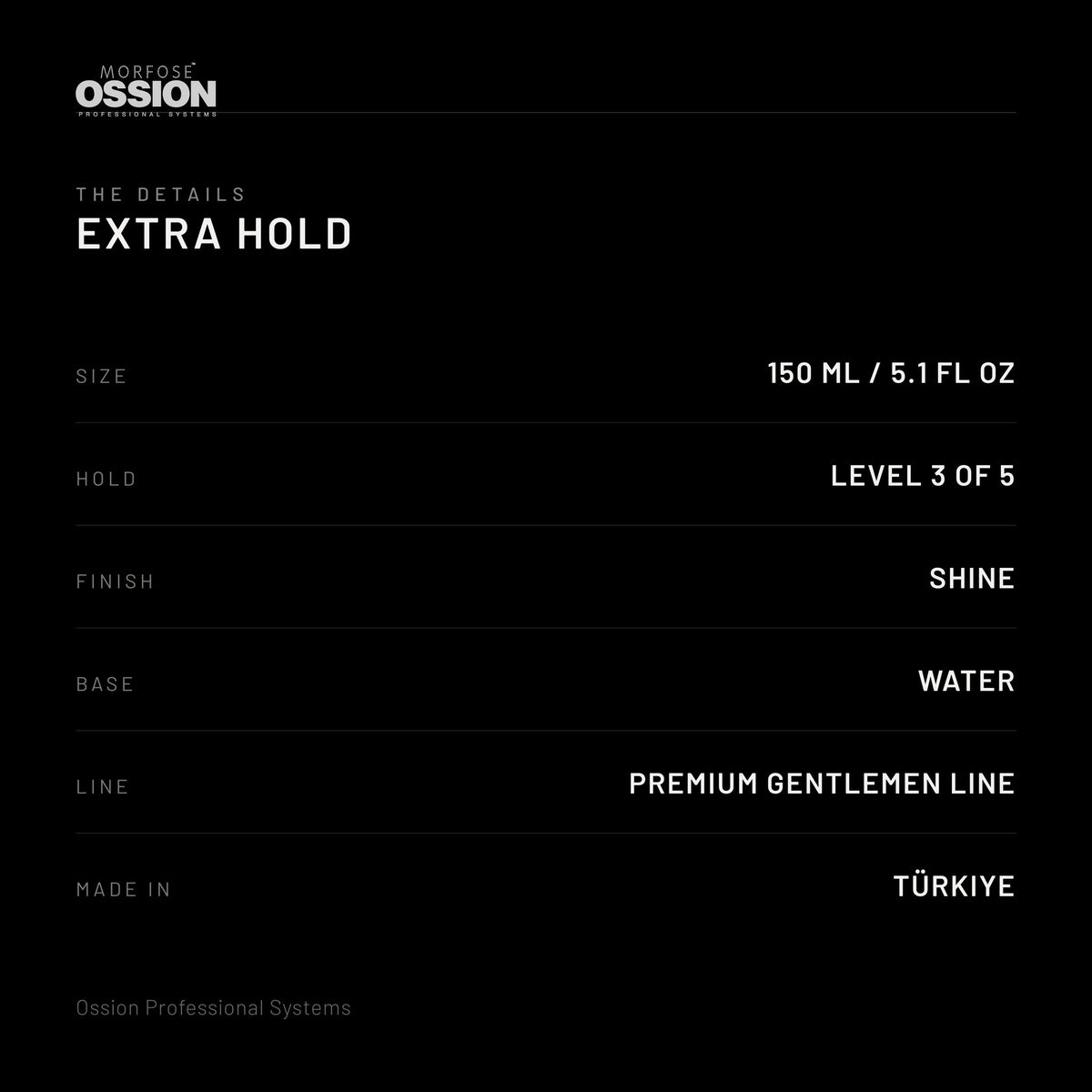 Ossion Extra Hold Wax: size, hold level, finish and country of origin