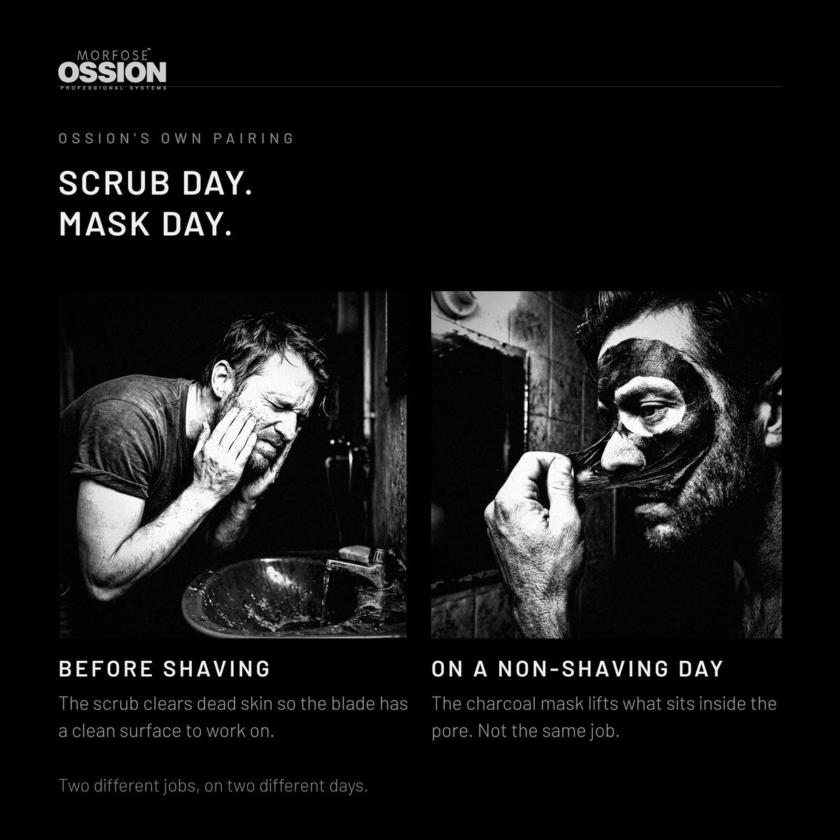 Ossion Face Scrub before shaving, the charcoal mask on a non-shaving day