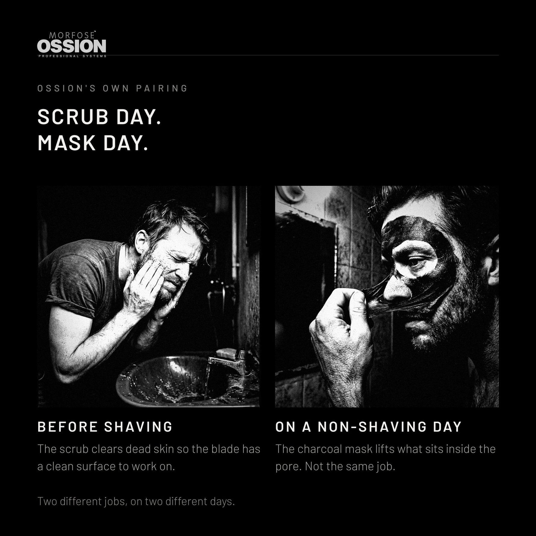 Ossion Face Scrub before shaving, the charcoal mask on a non-shaving day