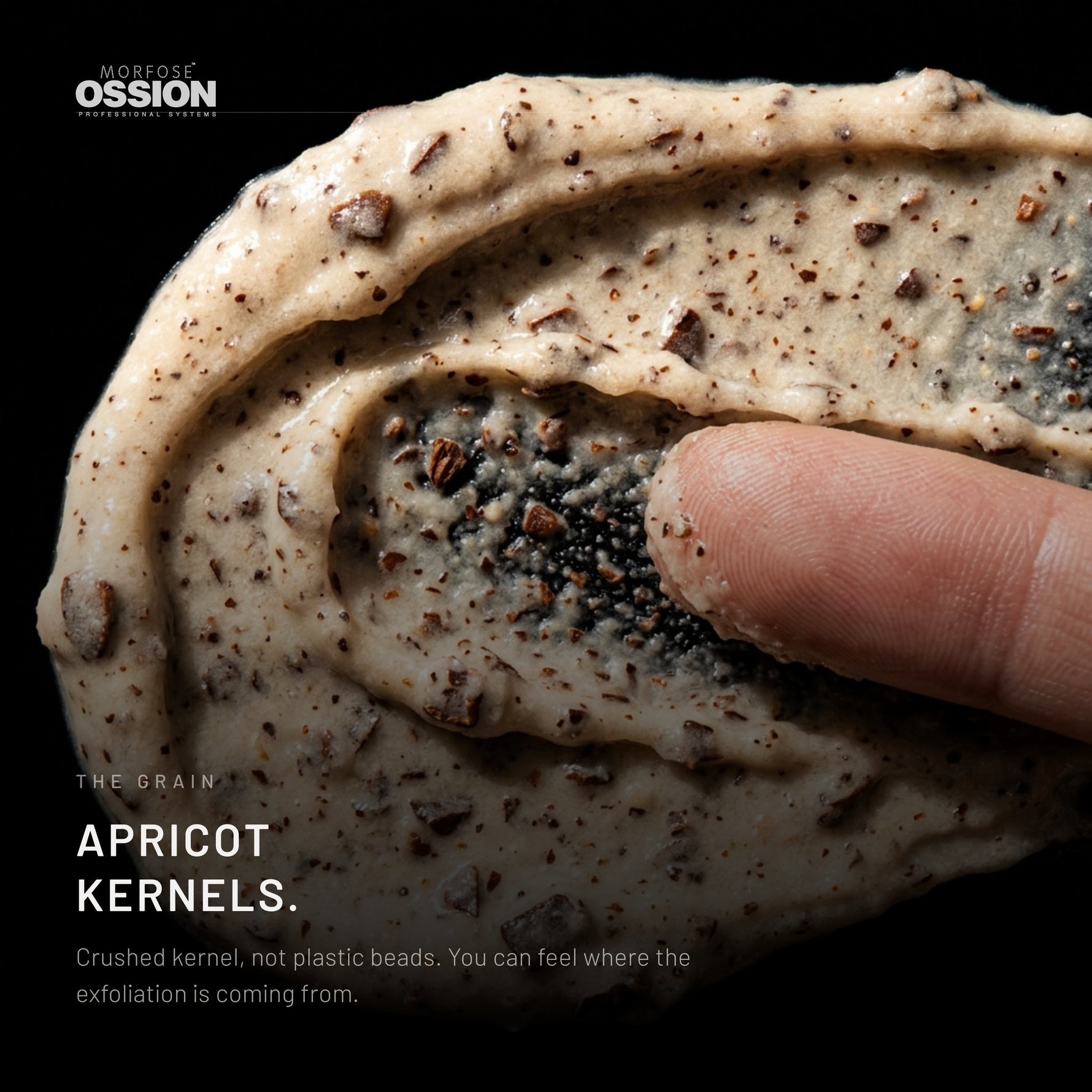 A swipe of Ossion Face Scrub with apricot kernel grains visible