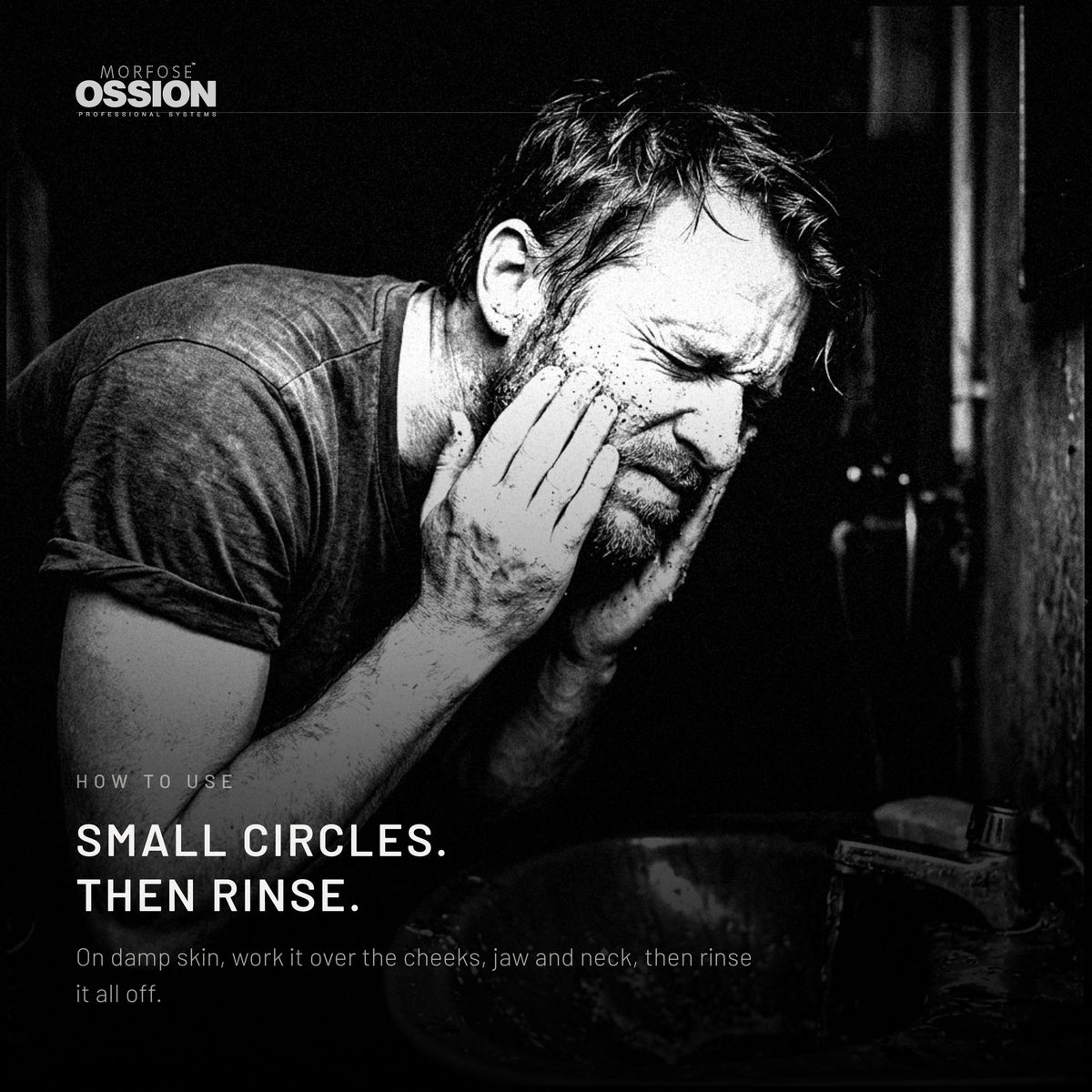A man working face scrub over the jaw in small circles