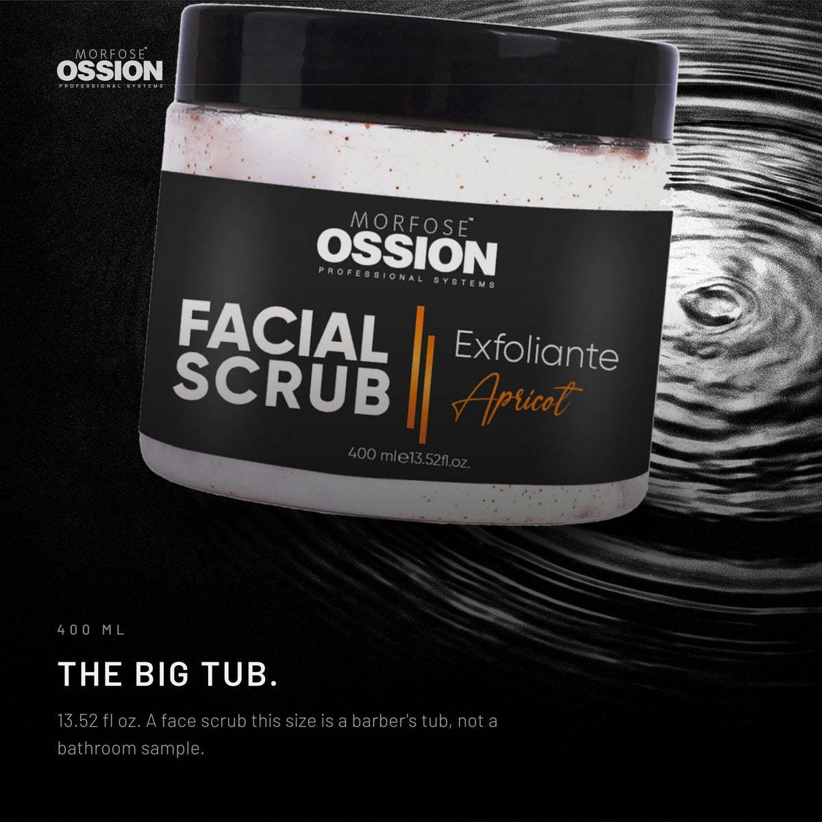 Ossion Face Scrub tub resting on rippling water