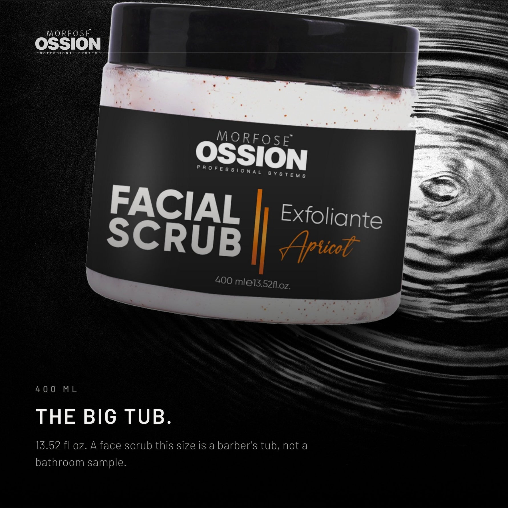 Ossion Face Scrub tub resting on rippling water