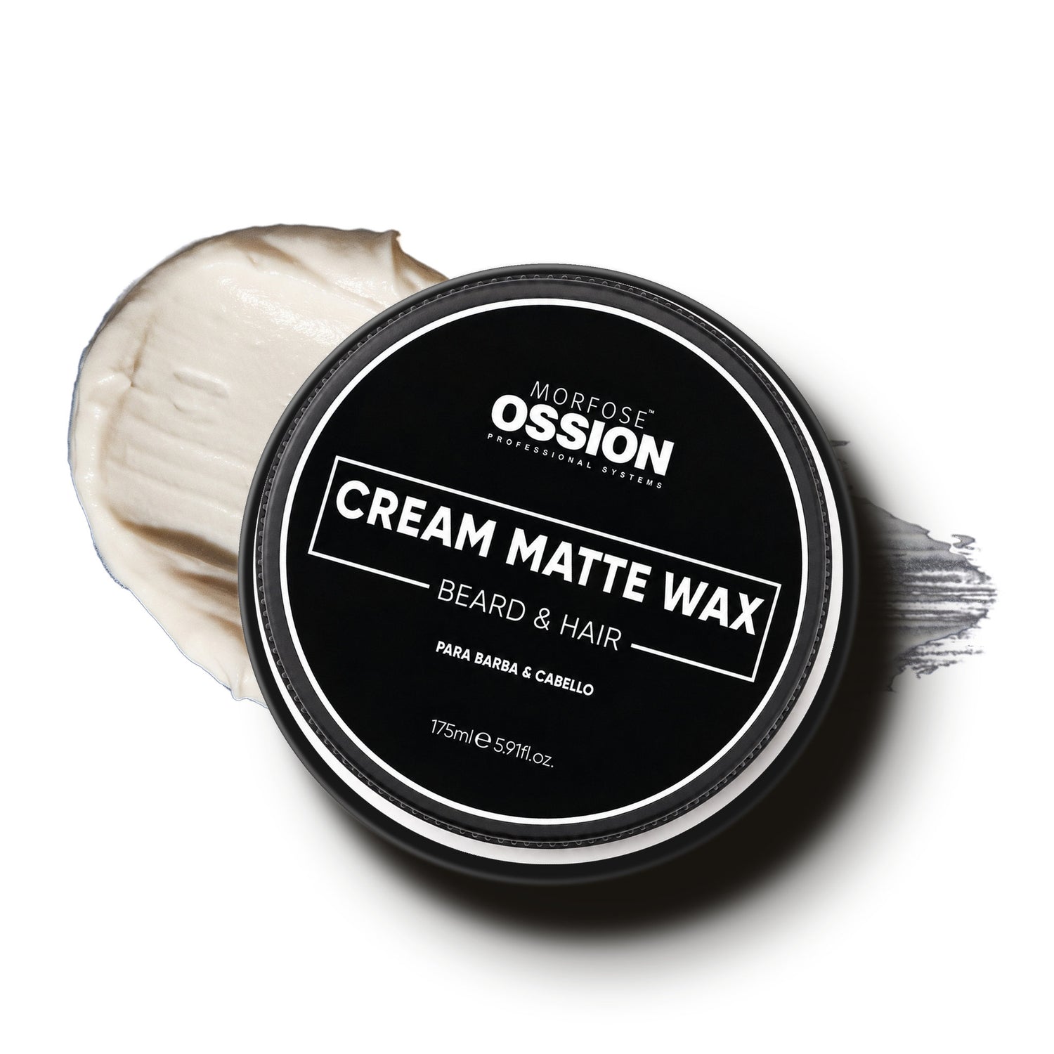 Ossion Beard & Hair Matte Styling Cream tin, 175 ml, on a white background