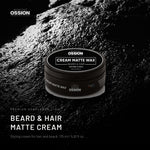 Ossion Beard & Hair Cream tin on wet black stone, lit from one side
