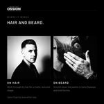 Ossion Beard & Hair Cream on hair and on beard, side by side