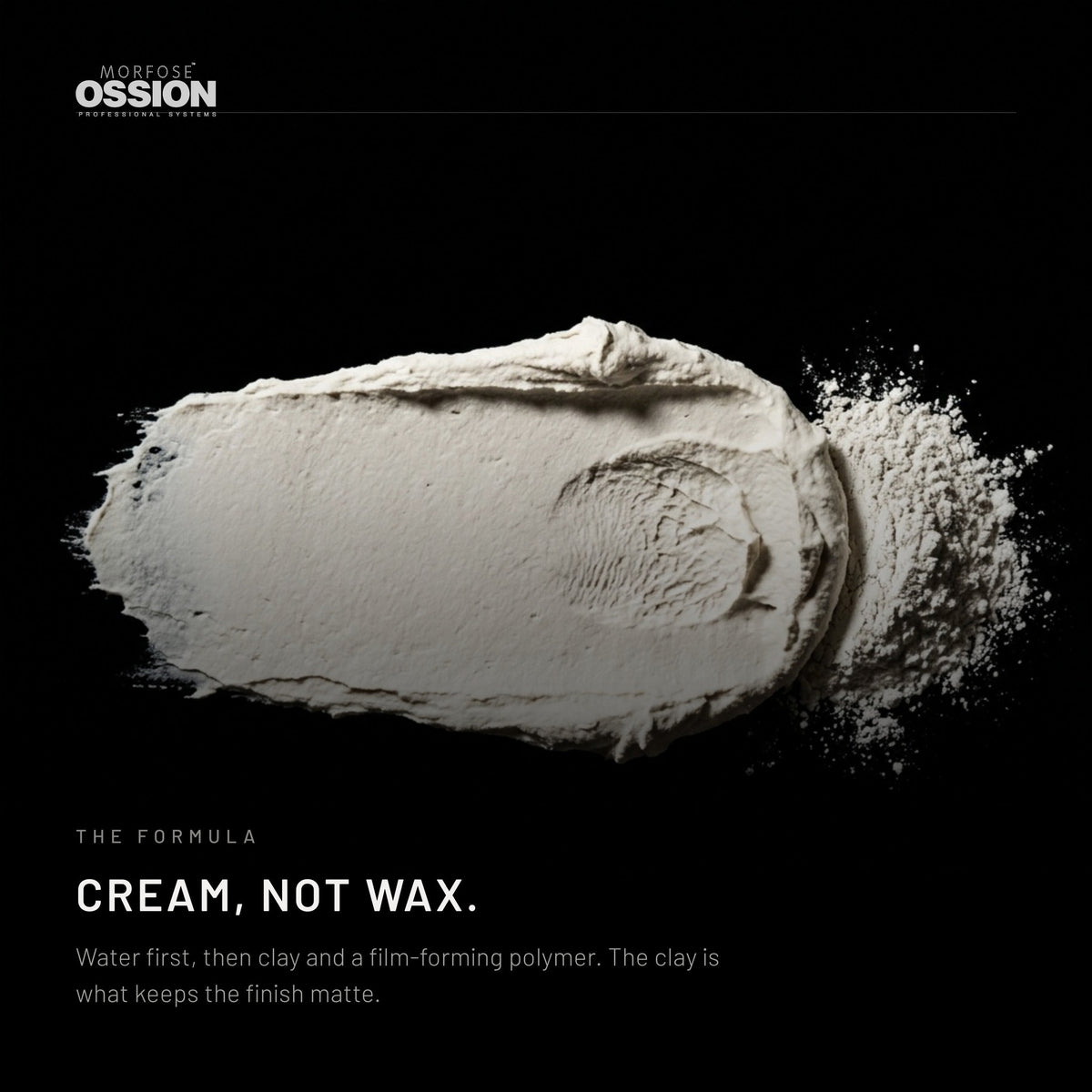 Ossion Beard & Hair Cream: the matte cream and fine clay on black
