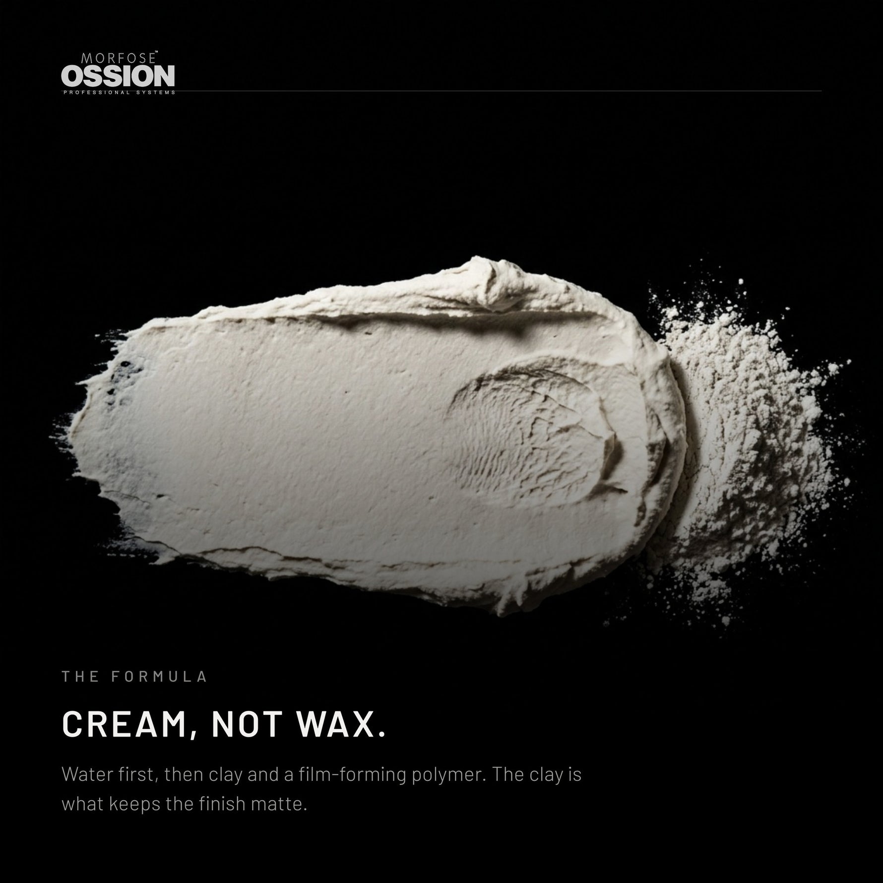 Ossion Beard & Hair Cream: the matte cream and fine clay on black