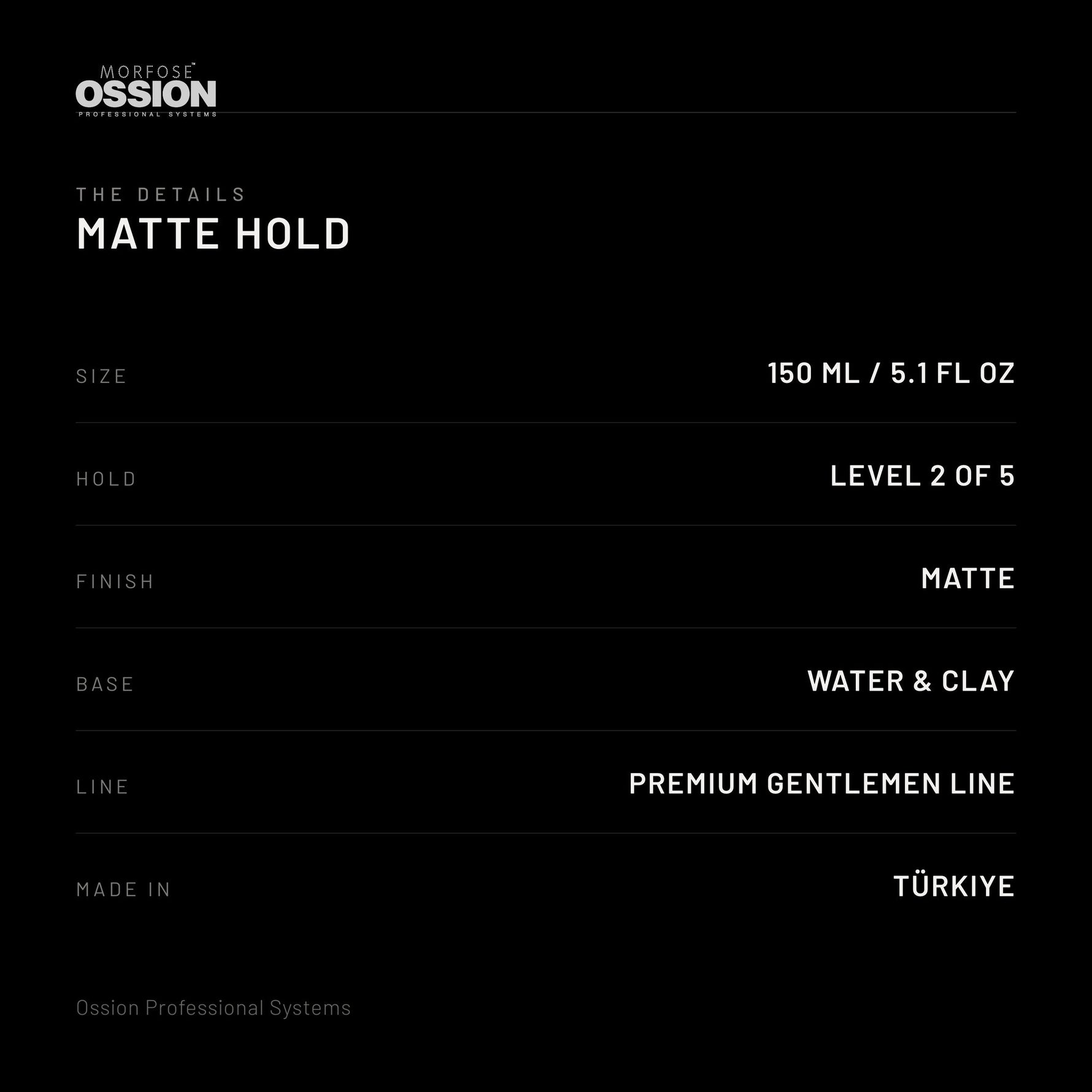 Ossion Matte Hold Wax: size, hold level, finish and country of origin