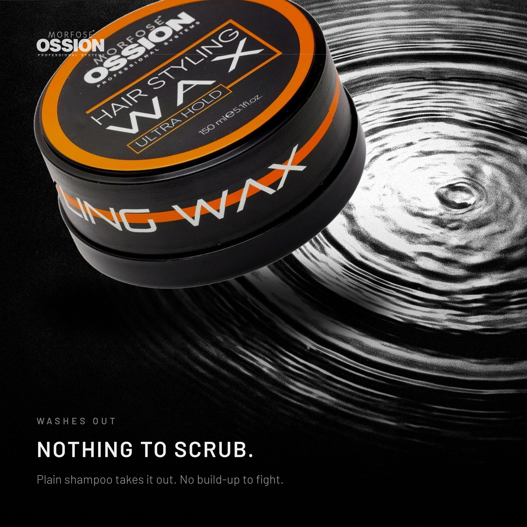 Ossion Ultra Hold Wax tin resting on rippling water