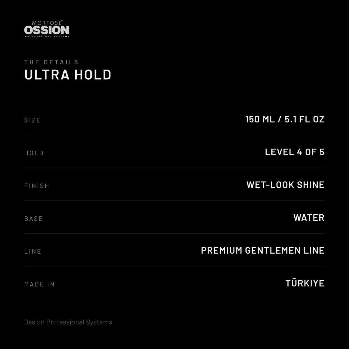 Ossion Ultra Hold Wax: size, hold level, finish and country of origin