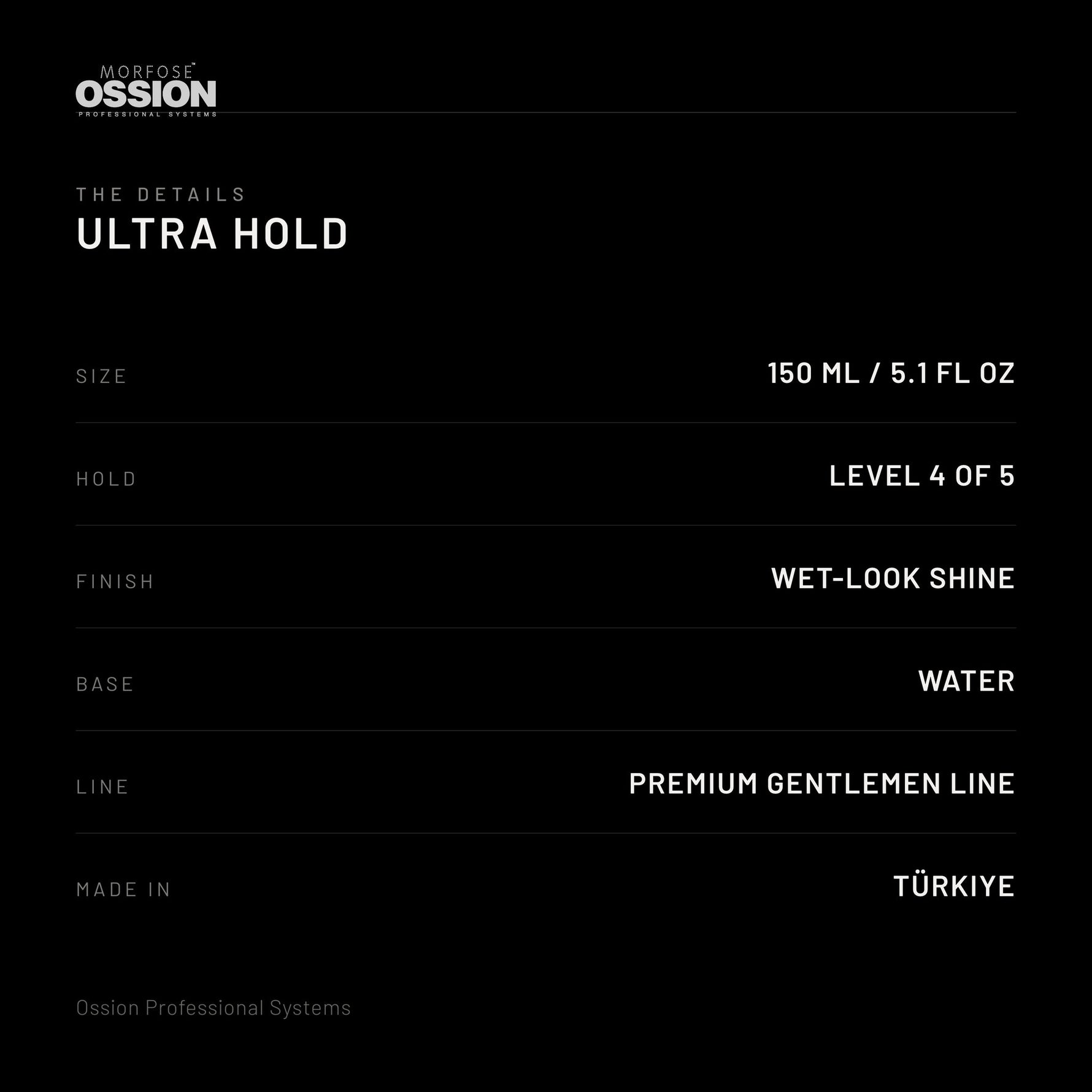 Ossion Ultra Hold Wax: size, hold level, finish and country of origin