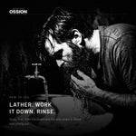 A man rinsing his hair and beard after washing