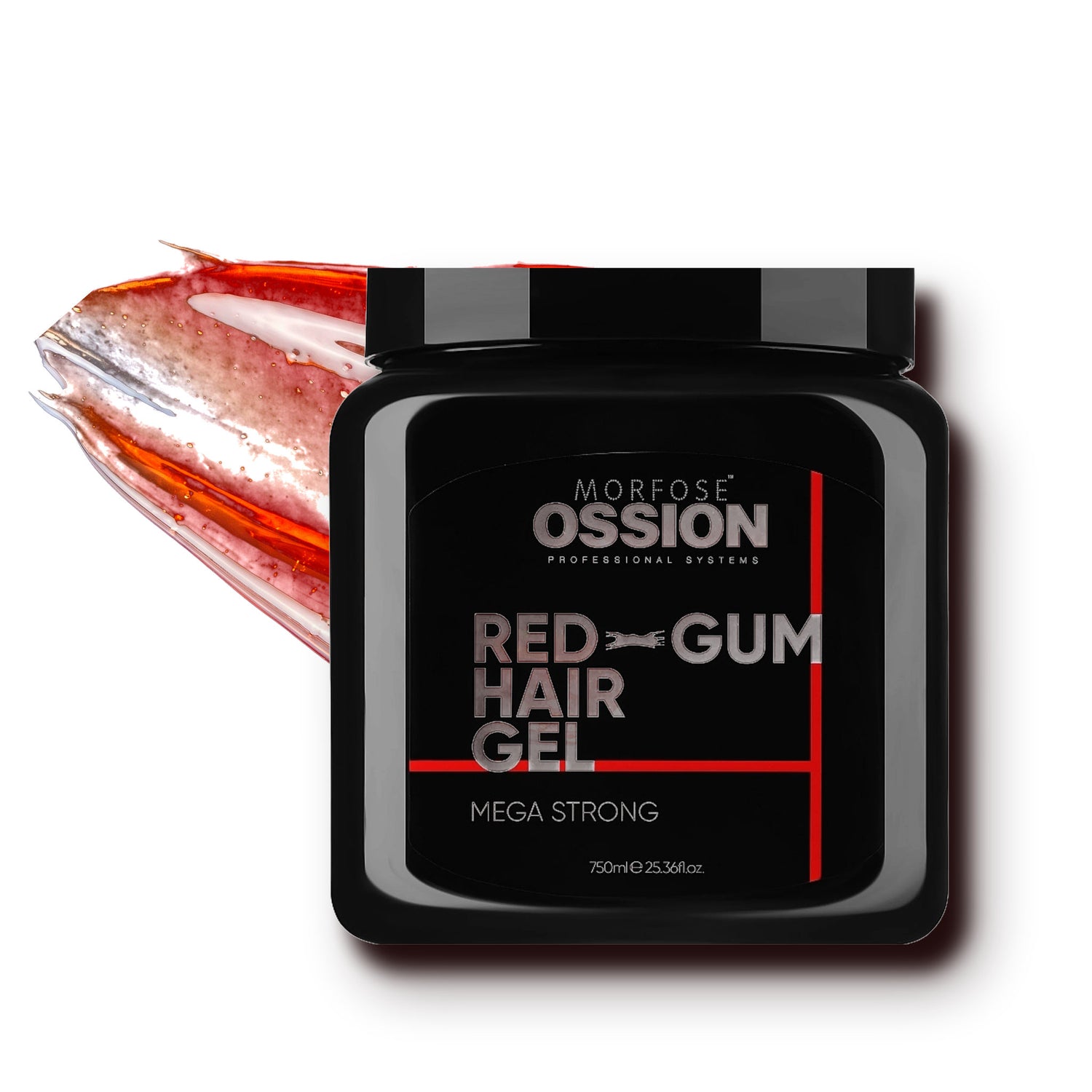 Ossion Red Gum Hair Gel jar, 750 ml, on a white background