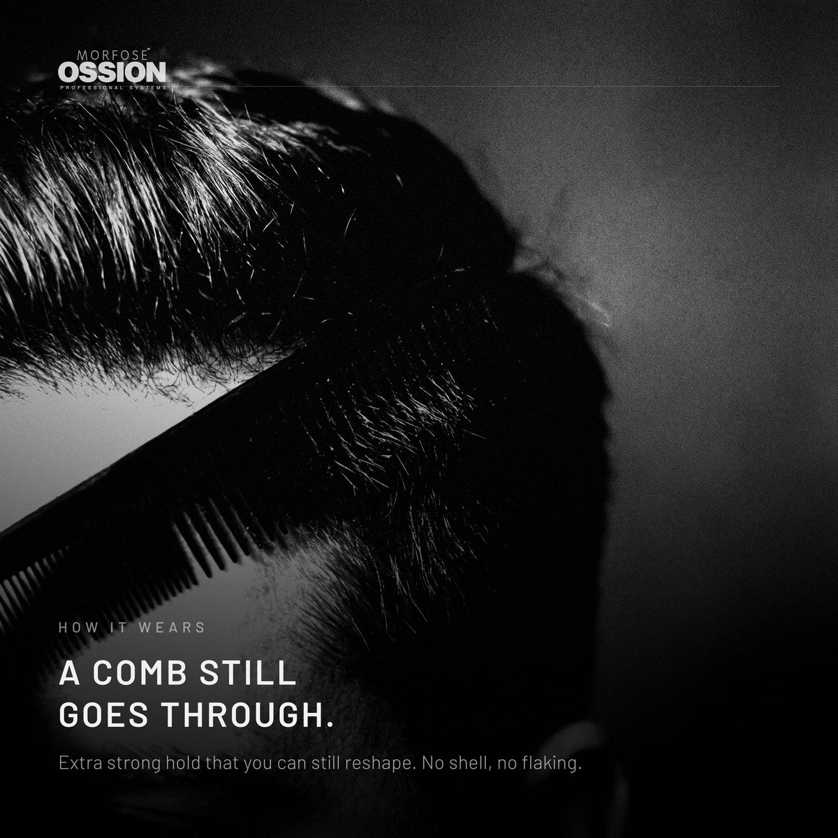 A comb going cleanly through hair set with Ossion Hair Spray