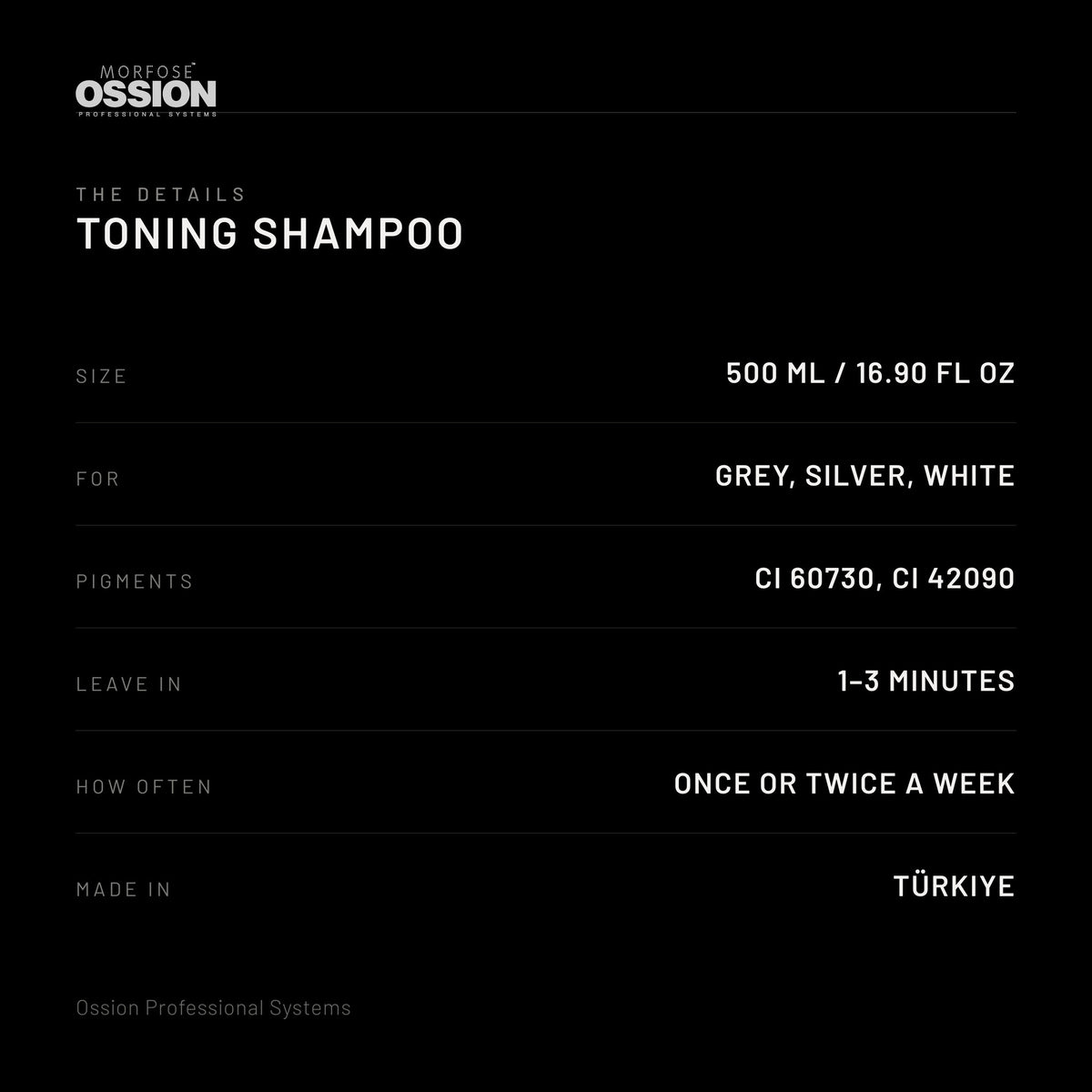 Ossion Toning Shampoo: size, pigments, timing and how often to use it