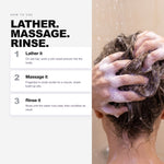 How to use Morfose Professional Charcoal Shampoo: lather, massage, rinse