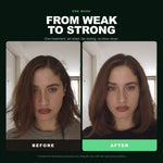 Morfose Bubbless Hair Mask Biotin before and after: hair before styling and the finished look