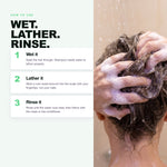 How to use Morfose Biotin shampoo: wet, lather, rinse