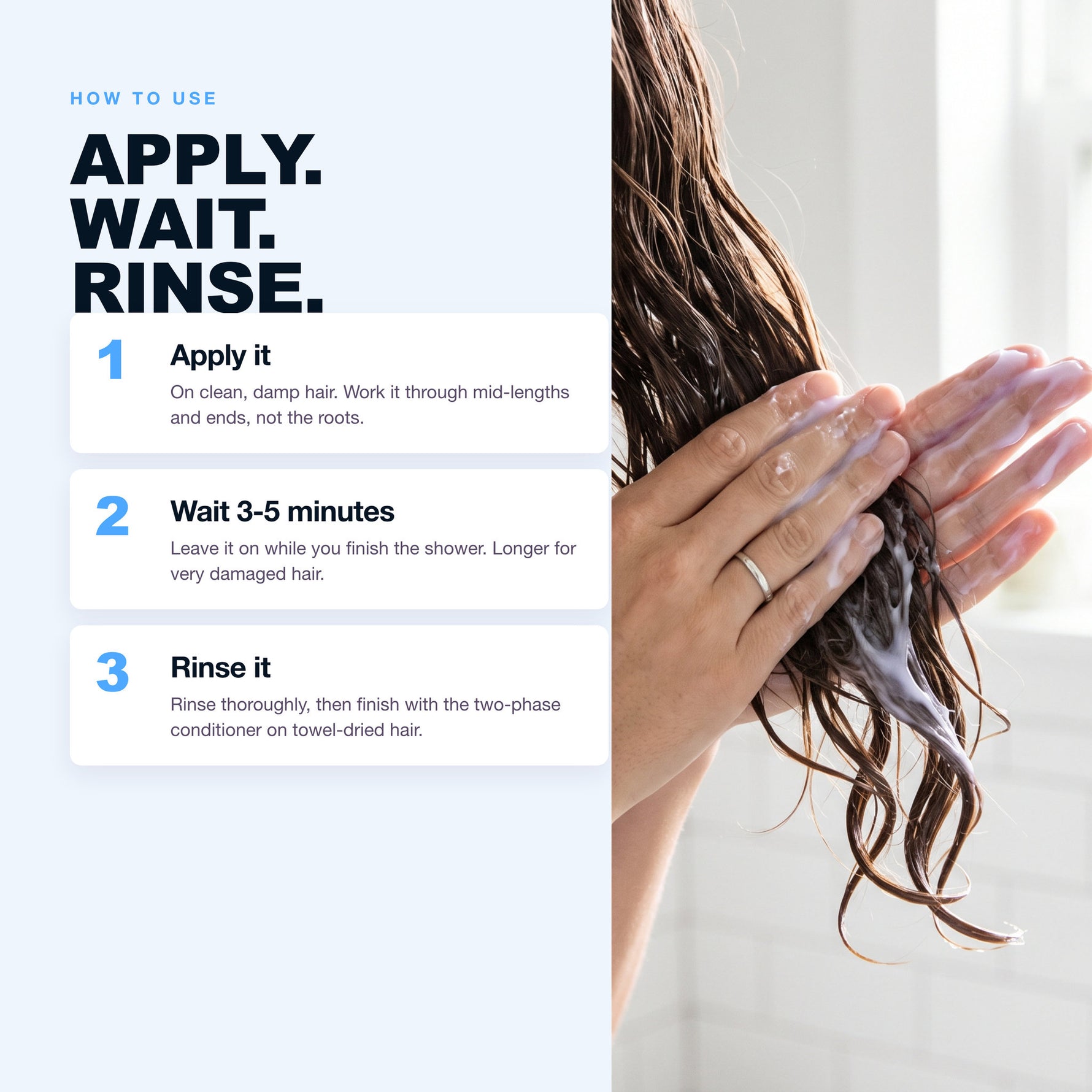 How to use Morfose Collagen hair mask: apply, wait five minutes, rinse
