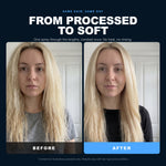 Morfose Collagen Two Phase Leave-In Conditioner before and after: hair before styling and the finished look