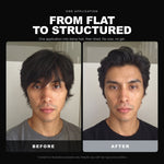 Morfose Hair Mousse Extra Strong Black before and after: hair before styling and the finished look