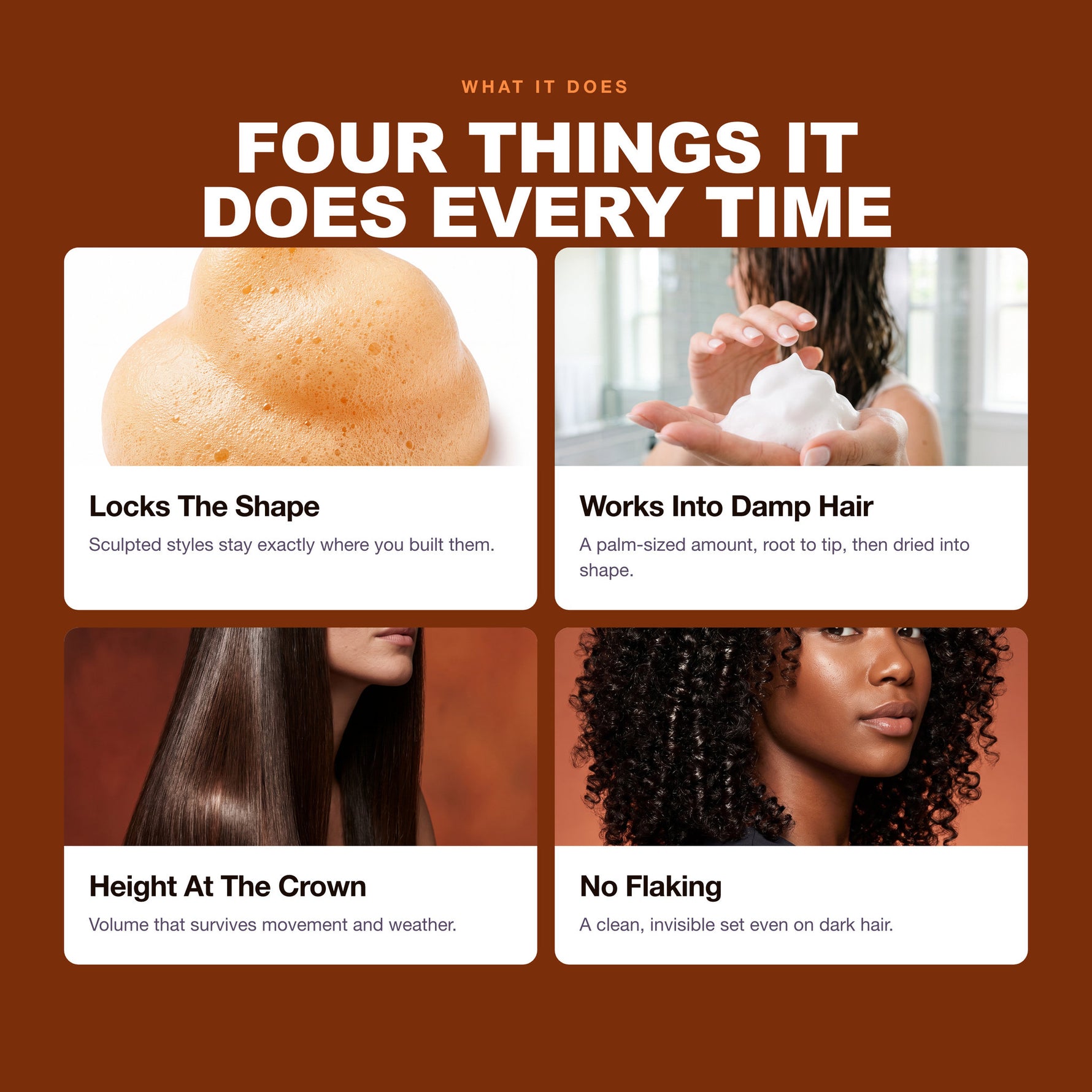 Morfose Styling Hair Mousse benefits: Locks The Shape, Works Into Damp Hair, Height At The Crown