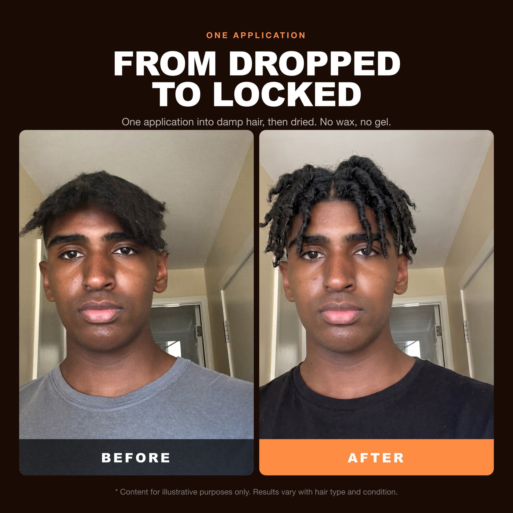 Morfose Hair Mousse Ultra Strong Orange before and after: hair before styling and the finished look