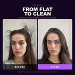 Morfose Bubbless Shampoo Keratin before and after: hair before styling and the finished look