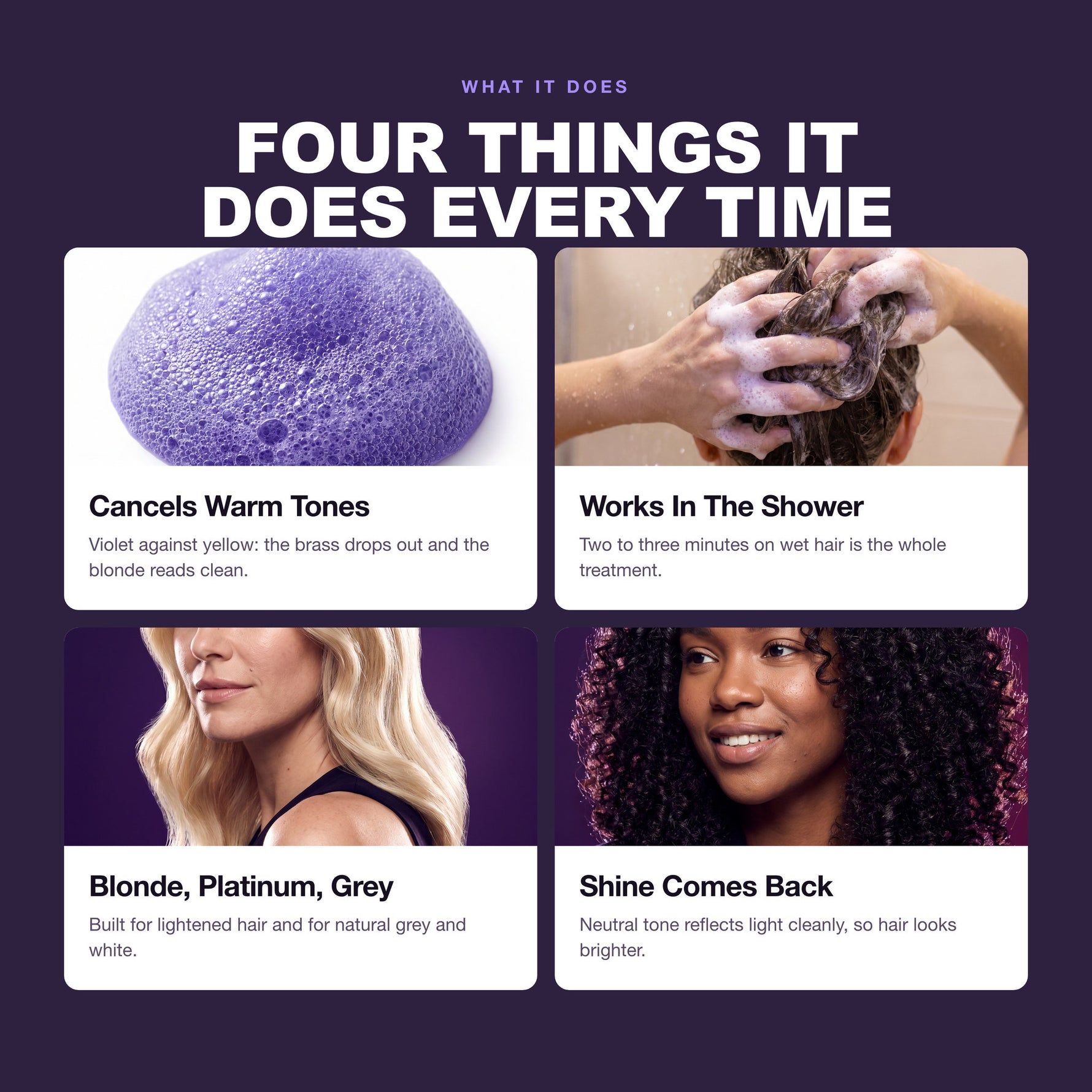 Morfose Professional Silver Shampoo benefits: Cancels Warm Tones, Works In The Shower