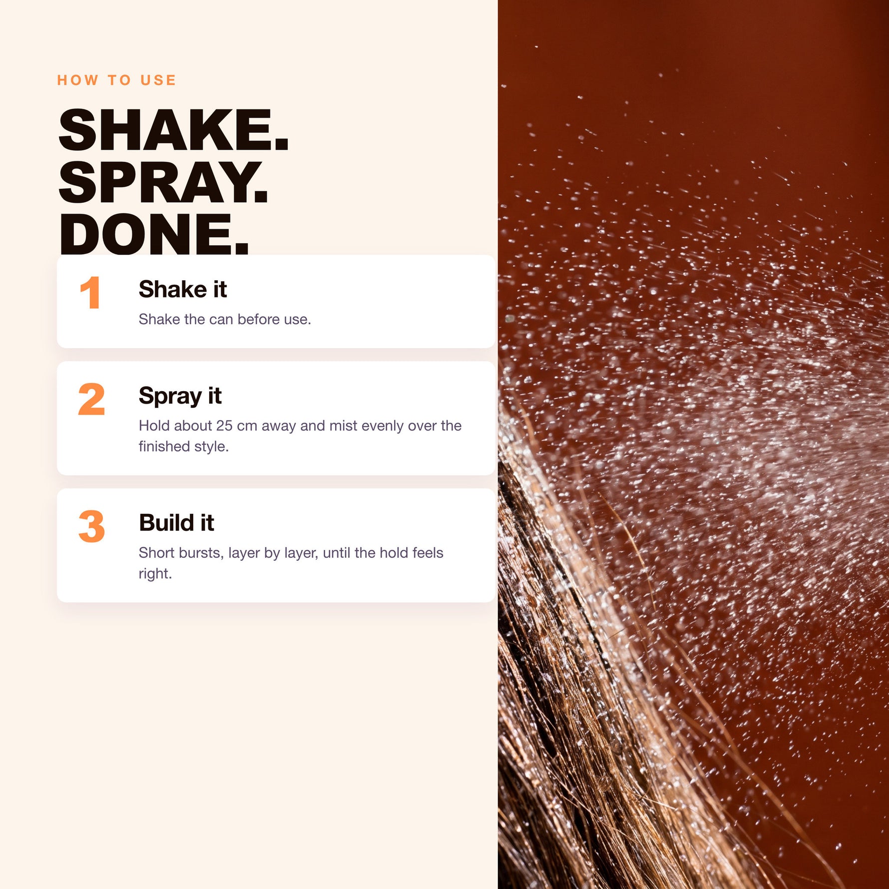 How to use Morfose Styling Hair Spray: shake, spray, build
