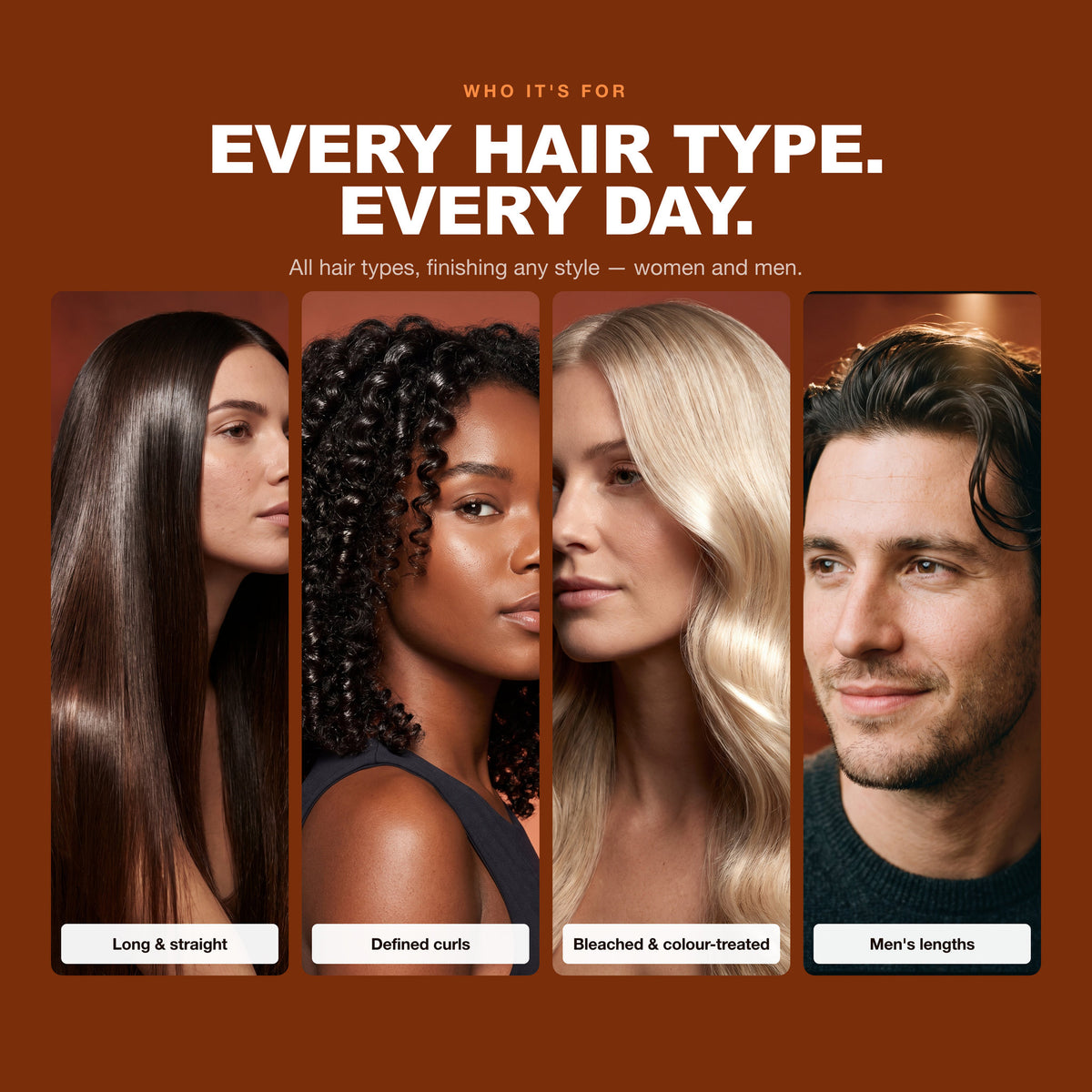 Morfose Styling Hair Spray on straight, curly, bleached and men's hair