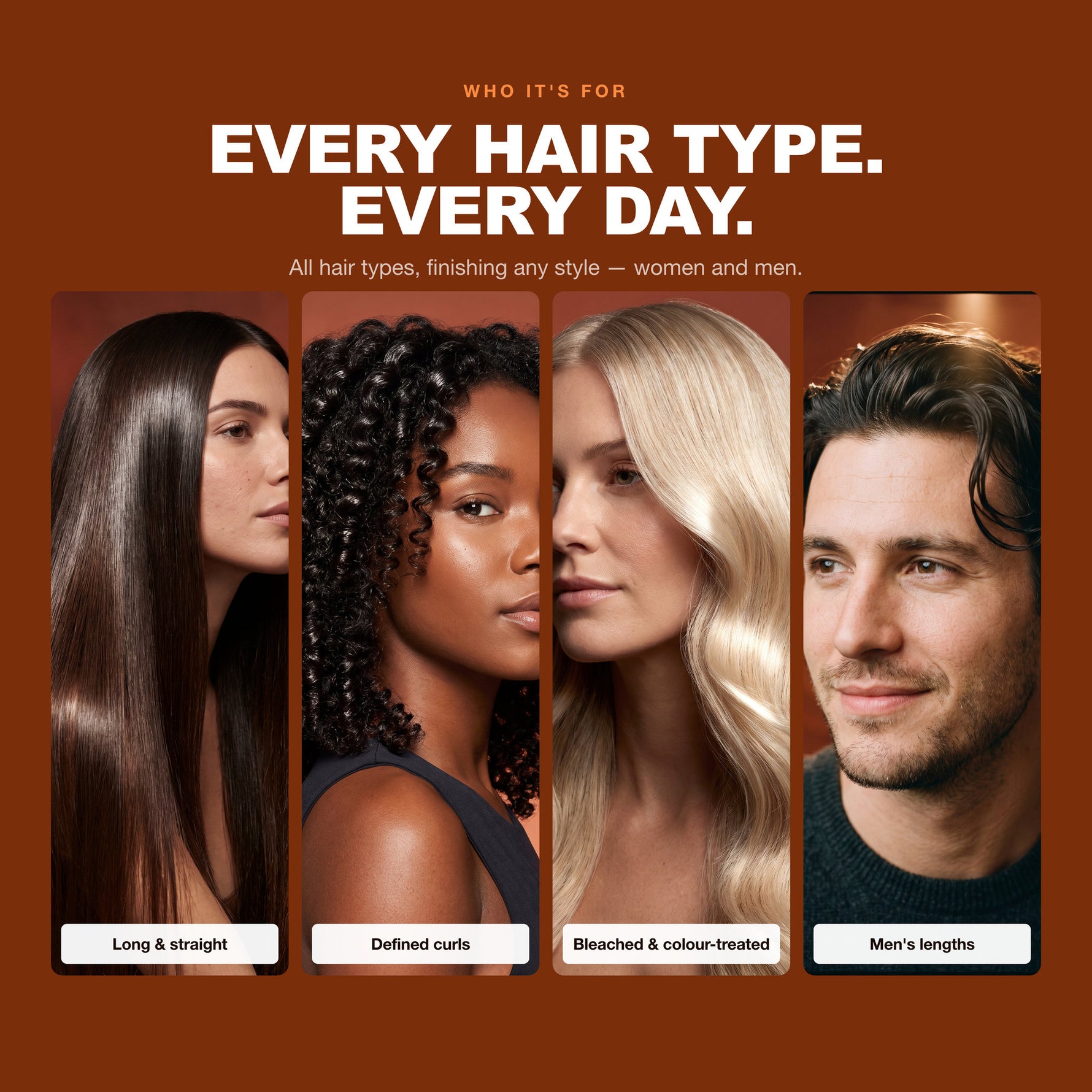 Morfose Styling Hair Spray on straight, curly, bleached and men's hair